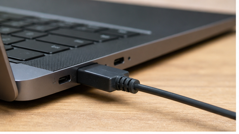 노트북 옆면 USB 케이블