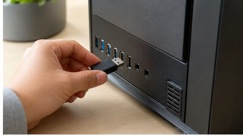 다른 USB 포트를 확인하는 모습